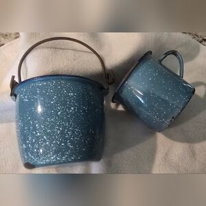 Blue Speckled Enamel Mug Set